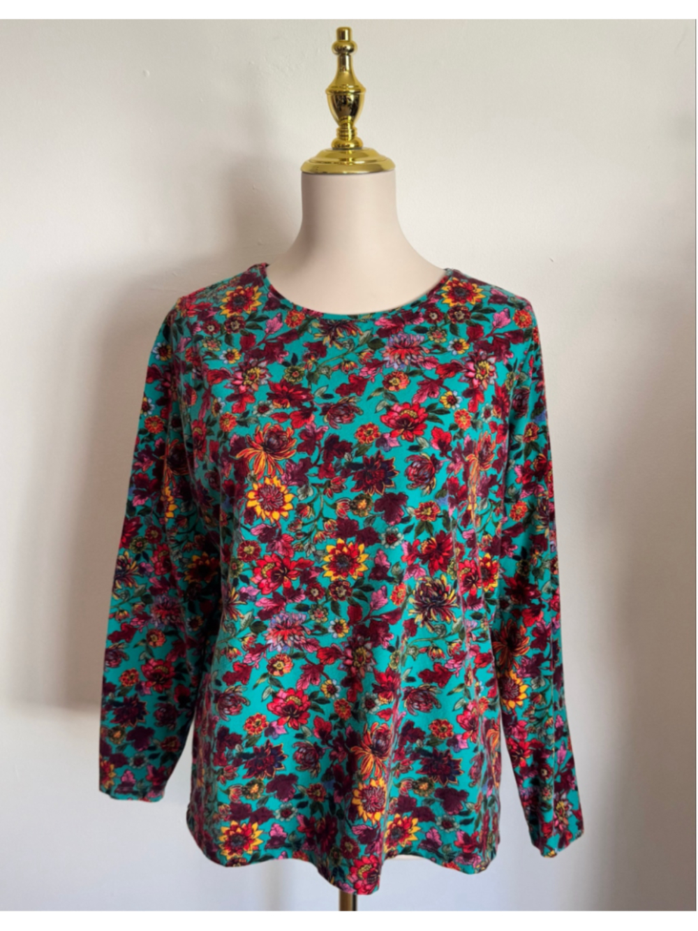 Women's Talbots Floral Long Sleeve Tee Plus Size X Teal Red